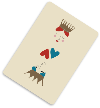Une carte avec une icone de reine et une roi à l'intérieur